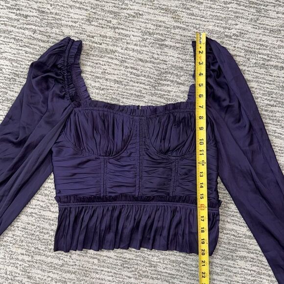 NWT ULLA JOHNSON Mia ruched ruffled satin top Purple Size 10 - Picture 8 of 16